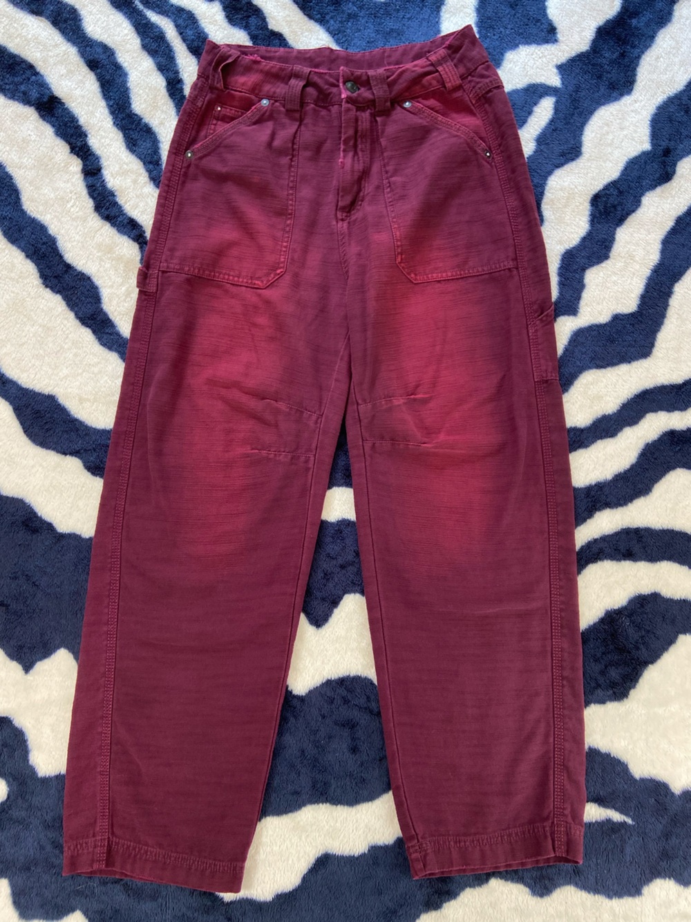 Free People Stay Awhile Mulberry Burgundy Carpenter Utility Pants Distressed 0 - Picture 2 of 16